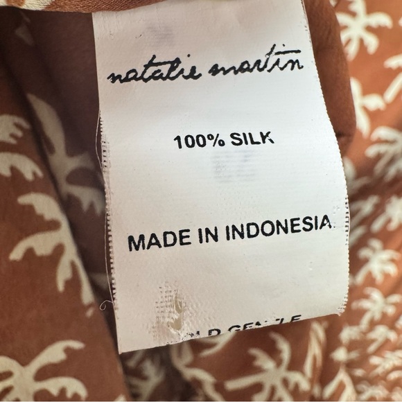 Natalie Martin Silk Palm Tree Print Short Sleeve Maxi Dress Brown Small S READ - Picture 5 of 16